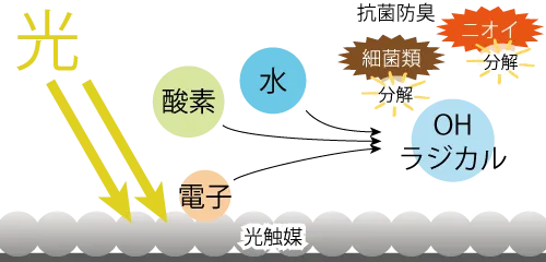 光触媒による細菌やニオイの抗菌防臭メカニズム